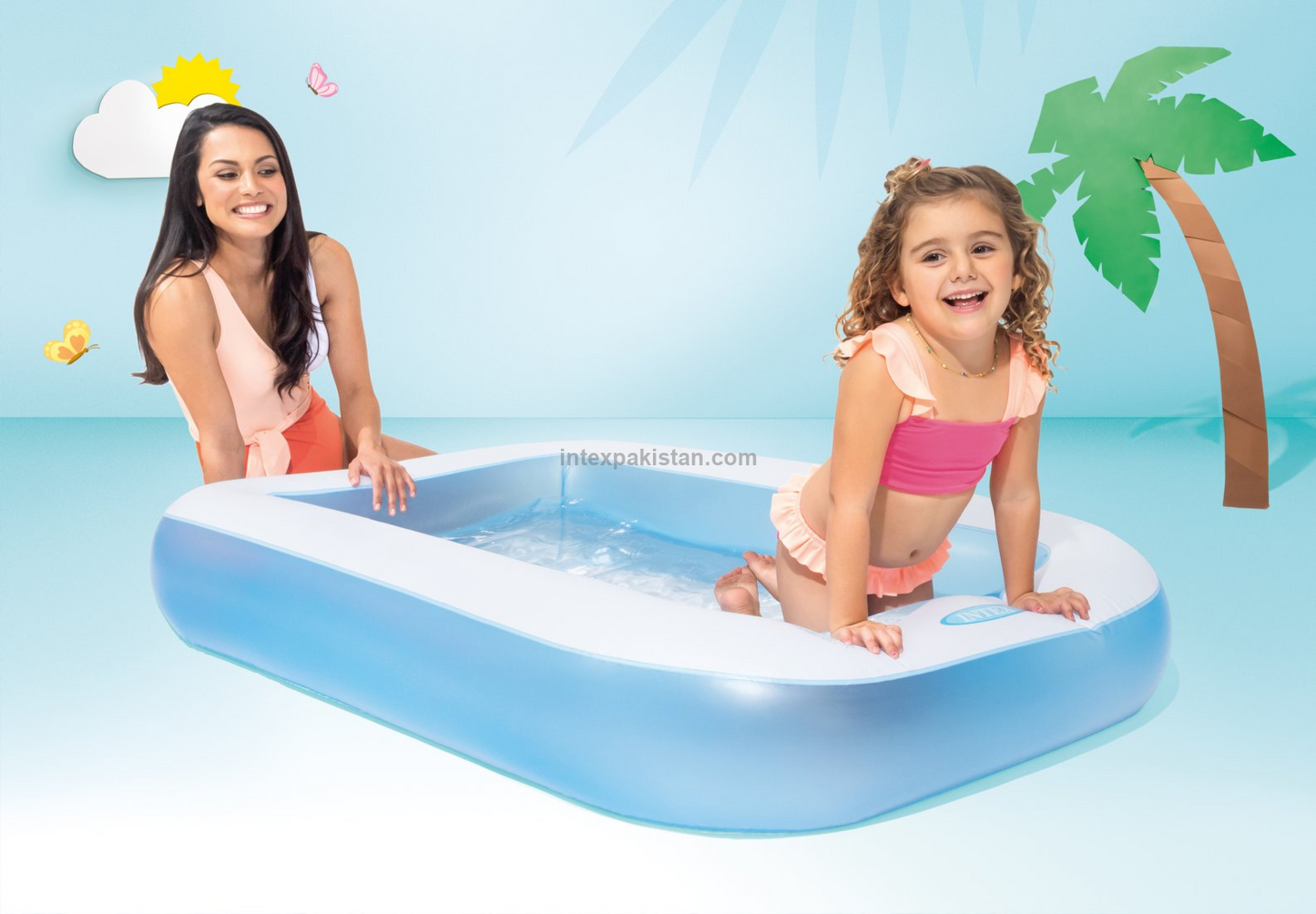INTEX 5.4 ft x 3.2 ft x 0.9 ft Rectangular Inflatable Kiddie Pool Blue