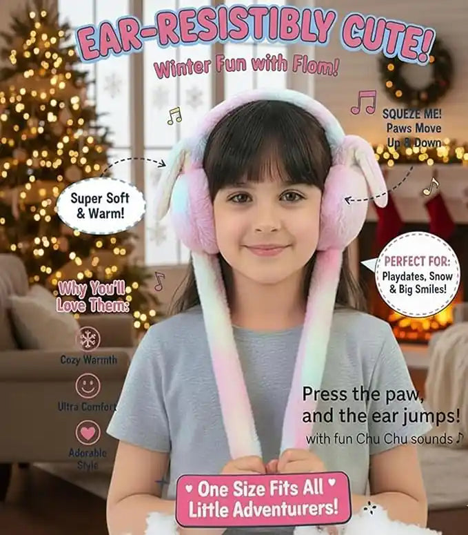 Bunny Earmuffs With Moving Ears - Soft Rabbit Warm Earmuffs For Kids