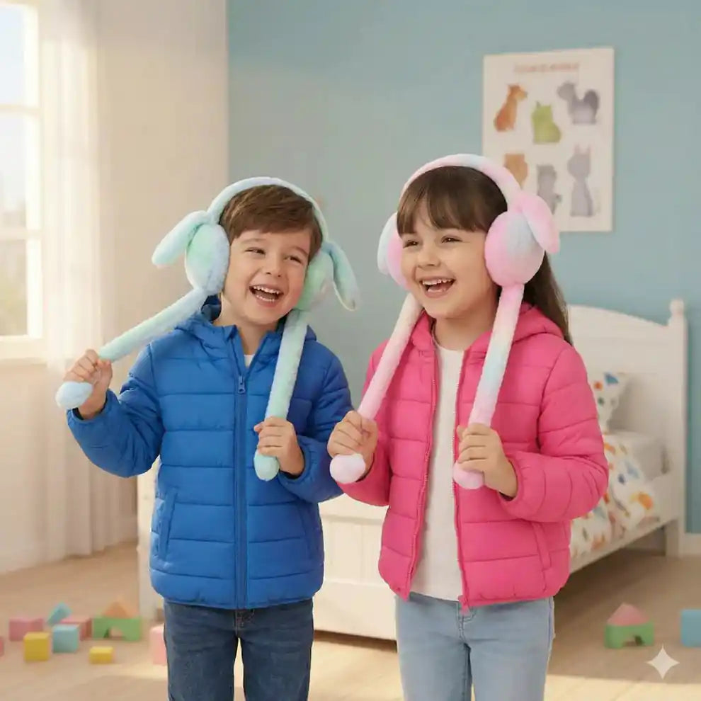 Bunny Earmuffs With Moving Ears - Soft Rabbit Warm Earmuffs For Kids