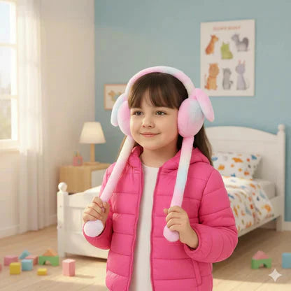 Bunny Earmuffs With Moving Ears - Soft Rabbit Warm Earmuffs For Kids
